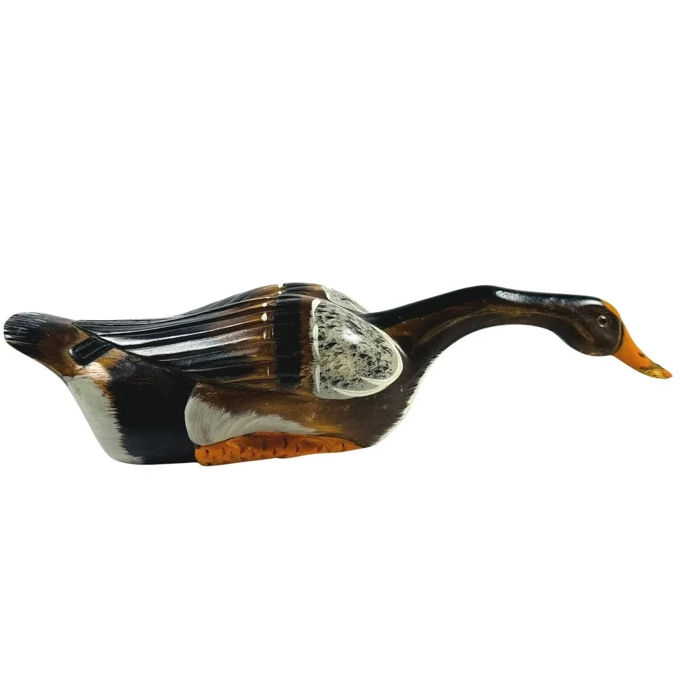 VTG Hand Carved Wood Goose Long Neck Duck Decoy Glass Eyes 13